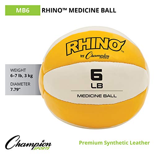 Champion Sports Leather Medicine Balls – Durable Weighted Balls for Strength, Core & Conditioning Training - style: Yellow (6-7 lbs)