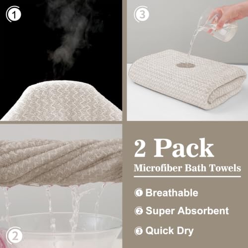 JML Microfiber Bath Towels, 2 Pack, 27x55 in, Fine Wave Camel - color: Cationic Fine Wave Camel, size: 2 Pack (27 in x 55 in)