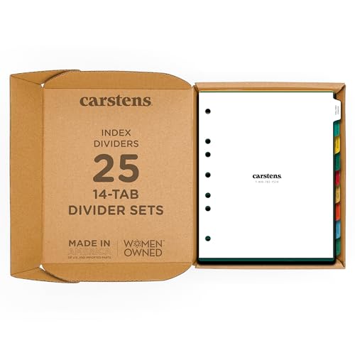Carstens Heavy Duty Plastic Long-Term Care Divider Set, 14-Tab Type II, 2630-00, for Side-Opening 3-Ring and 5-Ring Binders, Case of 25 Sets - size: 14-Tab Without Die Cuts (Type II)