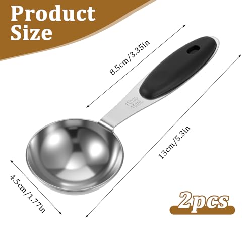 2 Pcs 1 Tbsp (3tsp, 15ml, 1/2oz) Single Measuring Spoons, Stainless Steel with Black Silicone Grip Long Handle Measuring Scoop for Coffee Pet Food Grains Protein Spices Dry Goods - color: Black