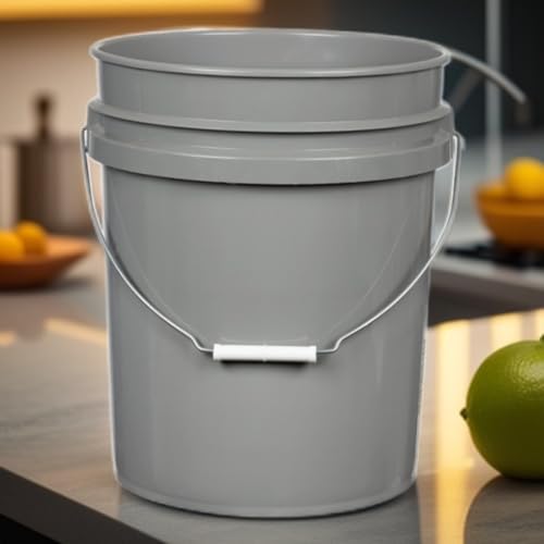 5 Gallon Food Grade BPA Free Made in USA Pails Gray Bucket with Screw On Air Tight Lid (2, Gray with Green lids)