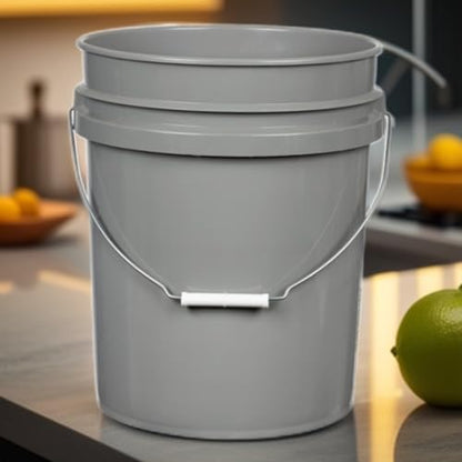 5 Gallon Food Grade BPA Free Made in USA Pails Gray Bucket with Screw On Air Tight Lid (2, Gray with Green lids)