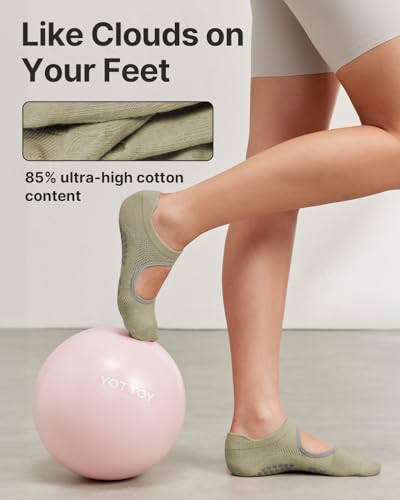 YOTTOY Pilates Socks for Women(6 Pairs)–Breathable, Grip-Enhanced Non-Slip Yoga Socks, Durable & Perfect for Home Workouts - color: White