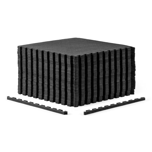 CAP Puzzle Exercise Mats | 1/2” Thick EVA Interlocking Foam Tiles for Home Gym Flooring | Multiple Options - color: Pebble - Black, style: 18 Tiles (72 SQ FT)