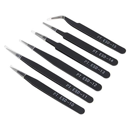 6PCS Precision Tweezers Set, ESD Tweezers Set, Anti-Static Stainless Steel Tweezers, Non-magnetic Curved Tweezers Set, Electronics Tweezers Kit for Jewelry, Craft, Electronics