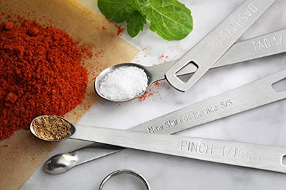 New Star Foodservice 42924 Stainless Steel Mini Measuring Spoons Set, 5-Piece Small Metal Measuring Spoon Set for Spices, Baking, Cooking, Dash, Pinch, Smidgen, Drop, Tad, Silver