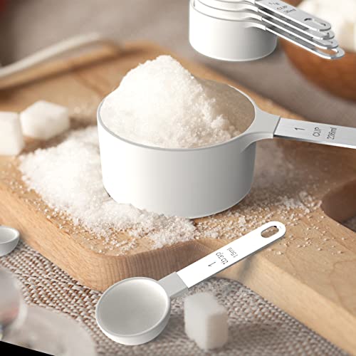 Measuring Cups & Spoons Set, Stackable Cups and Spoons, Nesting Measure Cups with Stainless Steel Handle, Kitchen Gadgets for Cooking & Baking（white） - color: White