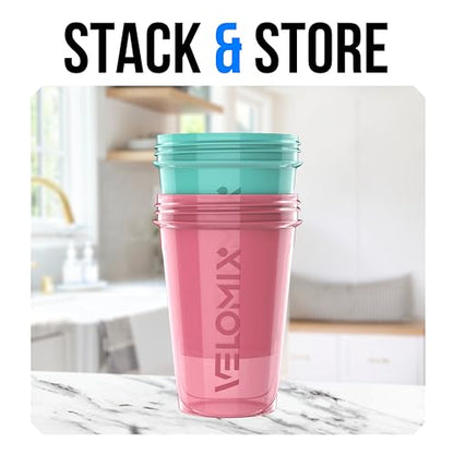VELOMIX 2 Pack 20oz Protein Shaker Bottle for Protein Mixes, Pink/Turquoise - color: A4) Pink / Turquoise