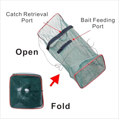 Fishing net Trap Foldable Crawfish Bait Trap nets Suitable for Crabs, Shrimp, Minnow and Crayfish, 3 Pack