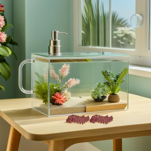 SEWACC 4pcs Aquarium Decoration Ornaments Miniature Fairy Garden Micro Landscape Set 2 Z-Shaped Staircase Platforms and 2 Arch Bridges for Fish Tank and Terrarium DIY Craft