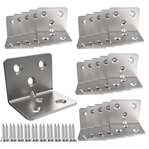 Silver Stainless Steel Corner Bracket,Joint Right Angle Bracket,L Shape Heavy Duty Metal Corner Brace Shelf Supporter for Wood Aufuga (20, 1.5x1.2x1.2)