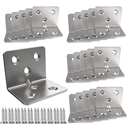 Silver Stainless Steel Corner Bracket,Joint Right Angle Bracket,L Shape Heavy Duty Metal Corner Brace Shelf Supporter for Wood Aufuga (20, 1.5x1.2x1.2)