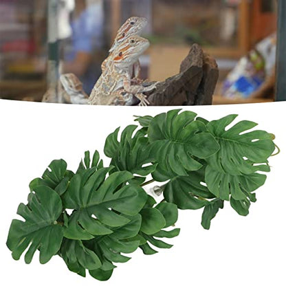 GLOGLOW Reptile Silk Plant Leaves, Jungle Vines Plastic Terrarium Plant Leaves Simulation Aquarium Decoration Tree Branch with Suction Cup for Terrarium Fish