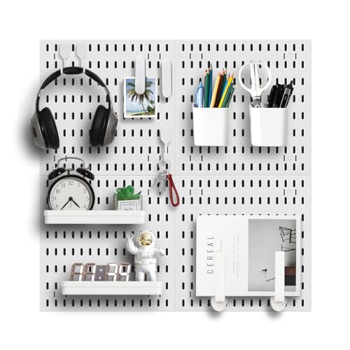 Pegboard Wall Organizer Kit, Modular Storage System, White - color: White