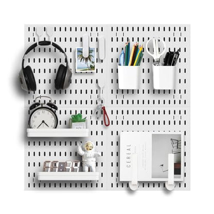 Pegboard Wall Organizer Kit, Modular Storage System, White - color: White