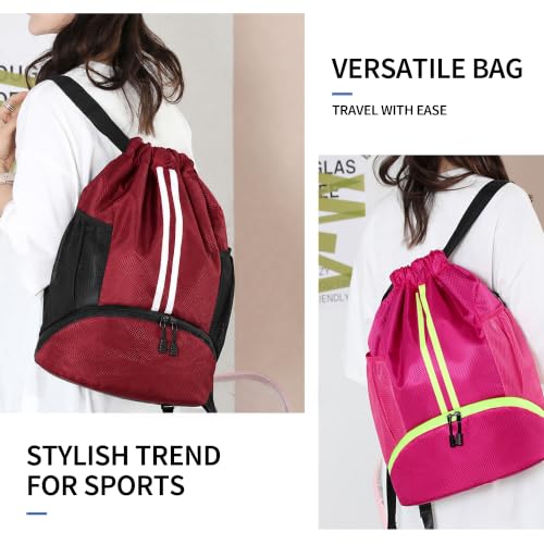 JELUTAR Drawstring Backpack Gym Bag with Shoes Compartment, Burgundy - color: Burgundy, size: Medium