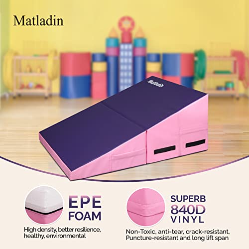 Matladin Incline Gymnastics Wedge Mat, Folding Gymnastics Mat for Kids Girls Home Training Exercise - color: Purple+Pink, size: 32.7 in x 23.6in