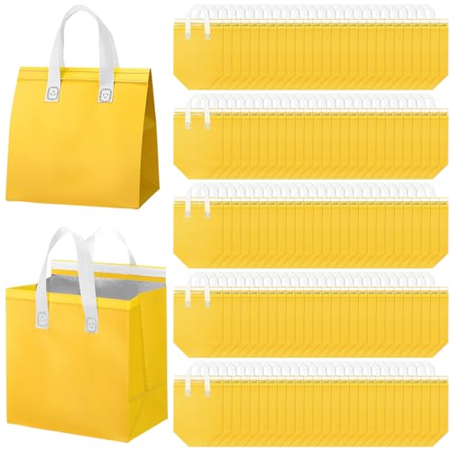 50 Pcs Insulated Take Away Bags Bulk Thermal Insulation Food Bags for Coffee Milk Tea Hot Cold Fresh Food Seafood for Catering Restaurant Grocery (9.45x9.45x5.91inch,Yellow) - color: Yellow, size: 9.45x9.45x5.91Inch