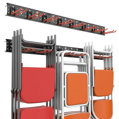 Wallmaster Wall Mount Garage Organizer Tool Storage Rack, Heavy Duty Folding Chair Hangers with 8 Adjustable Hooks, 48-inch Tracks, Max Load 300lbs - size: 8Hooks+3Panels+4MiniBase