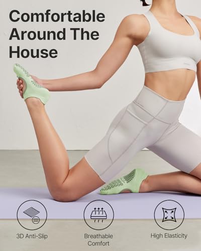 YOTTOY Pilates Socks for Women(6 Pairs)–Breathable, Grip-Enhanced Non-Slip Yoga Socks, Durable & Perfect for Home Workouts - color: White