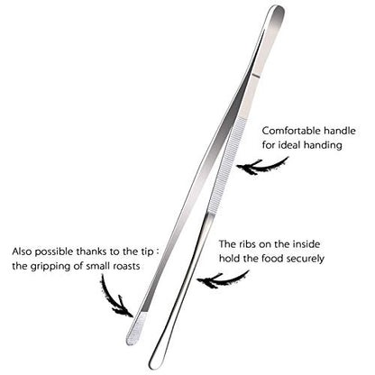 2 Pcs 12-Inch Fine Tweezer Tongs,Extra-Long Stainless Steel Tweezers Tongs