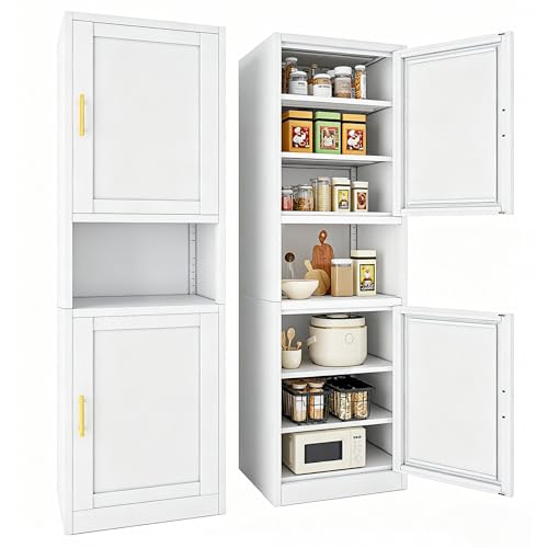 67" H Metal Tall Narrow Storage Cabinet, Freestanding Floor Cabinet with 2 Doors and Adjustable Shelves, Pantry Storage Cabinets for Bathroom, Living Room, Entryway and Kitchen (White) - color: White, size: 19.69W