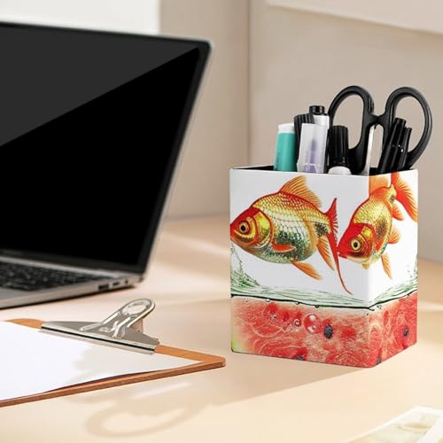 Pen Holder Round Pencil Holder Waterproof Pens Holders Cup Fish Tank And Watermelon Pen Holder for Desk Makeup Brush Holder Pencil Cup Holder for Office Pencils Organizer