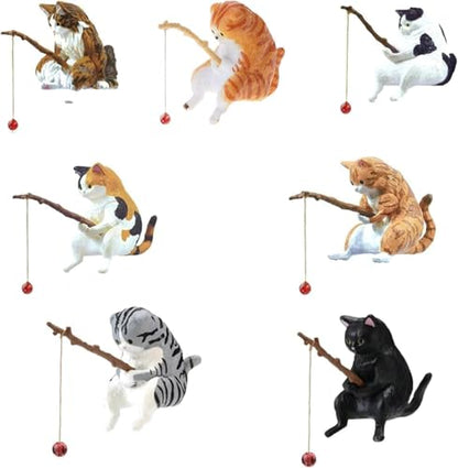 Cat Fishing Statue Decor, Resin Aquarium Ornament, Mini Tank Decoration, for Tanks Desk Yard Pond, Indoor Outdoo (Black)