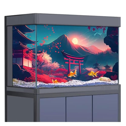 Fish Tank Background Aquarium Background Sticker Decoration for Fish Tanks,Castle Cherry Blossom Torii Mountain Poster Reptile Habitat(60x30cm 24x12in) - size: 60x30cm 24x12in