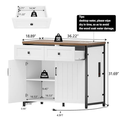 40-50 Gallon Aquarium Stand with Power Outlets, Cabinet for Fish Tank Accessories Storage, Heavy Duty Metal Fish Tank Stand Suitable for Turtle Tank, Reptile Terrarium, 660LBS Capacity, White