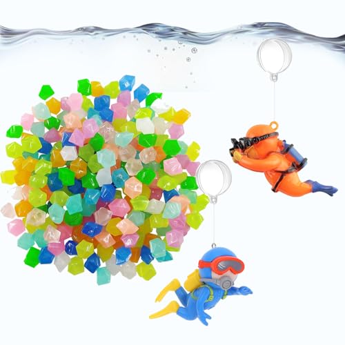 Muzero Fish Tank Decorations Aquarium Floating Diver,100 Luminous Stone Glow in The Dark Pebble and 2 Floating Ornaments Accessories for Fish Tank Decor
