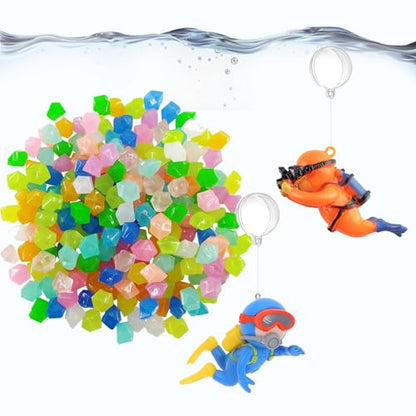 Muzero Fish Tank Decorations Aquarium Floating Diver,100 Luminous Stone Glow in The Dark Pebble and 2 Floating Ornaments Accessories for Fish Tank Decor
