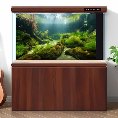 Undewater Floor Aquarium Background Ocean Seabed Rock Stone Cave Fish Tank Background Deep Sea Green Aquatic Plants with Sunbeams Terrarium Reptile Tank Enclosure Backgrounds Wallpaper 36x20in - size: 36(W)x20(H)inches/ 90(W)*50cm(H)