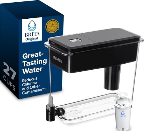 Brita Extra-Large 27-Cup Water Filter Dispenser with Standard Filter, WQA NSF/ANSI Certified, Removes Chlorine Taste & Odor, Reduces Zinc Copper & Mercury, BPA-Free, 1 Filter Included, Lasts 2 Months