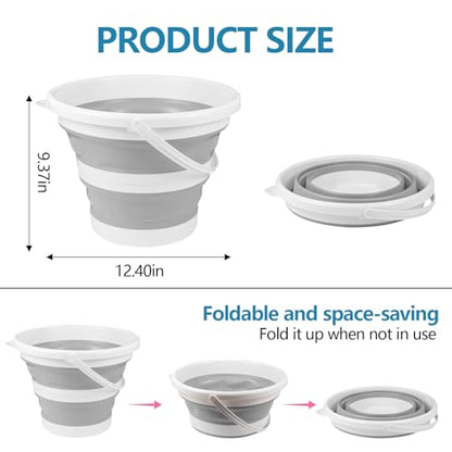 Hovom Car Collapsible Bucket, 10L 2.6 Gallon Foldable Car Wash Bucket, Portable Plastic Automotive Cleaning Buckets Space Saving for Indoor Outdoor Household Garden Camping Fishing (Gray)