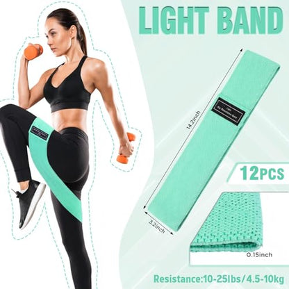 12 Pcs Fabric Resistance Bands for Working Out Non-Slip Booty Exercise Loop Bands for Women Men Glutes Hip Thigh Butt Yoga Pilates Fitness Gym, Light Medium Heavy - color: Lake Blue, style: Light Resistance