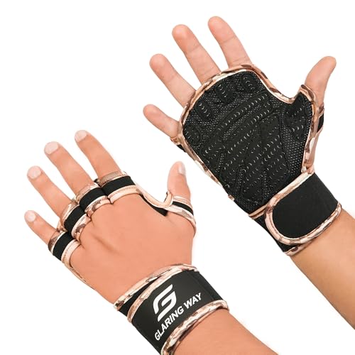 Gym Workout Gloves for Women and Men | Silicone grip fingerless, open back vents, neoprene, non-slip, palm, thumb protection for cross training, pull ups, cycling - color: Camo, size: Medium