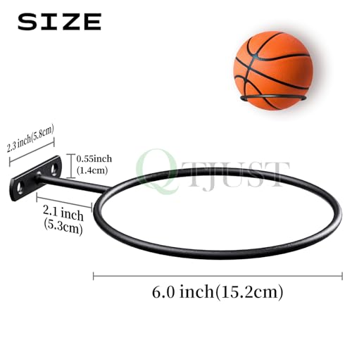 6in Metal Ball Holder Wall Mount for Basketball Football Display - size: 2 Pack/6in