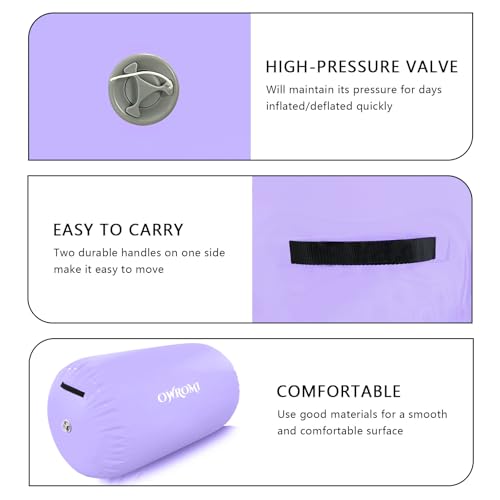 Inflatable Gymnastics Air Mat Tumble Track with Gymnastics Air Barrel - Inflatable Air Spot Tumbler Backbend Trainer Air Roller Tumbling Mat with Electric Pump - color: Light Purple - No Pump, size: 24 * 31.5in