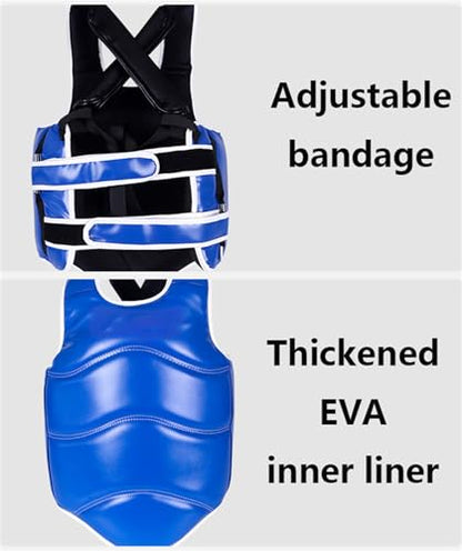 Padded Muay Thai Chest Protector Boxing, Taekwondo MMA Martial Arts Kickboxing Karate Sparring Body Guard Training - color: Red Set, size: Large