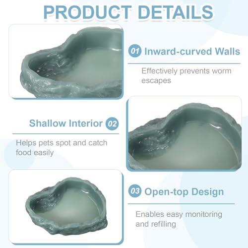 Reptile Food Bowl, Reptile Feeding Dish Corner Bowl Water Resin Rock Worm Feeder Dish l (9.8 in, Glow Dark Green), Intended for Lizards/o/Scaled Pet/Leopard/Spiders
