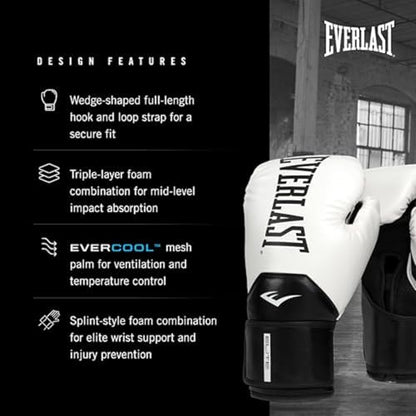 Everlast Elite 2 Boxing Gloves | Women, Men, Heavy Bag | Black/Gold | 16oz