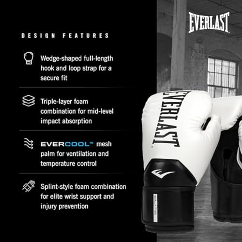 Everlast Elite 2 Boxing Gloves - color: White/Black, size: 16 oz (Pack of 2)