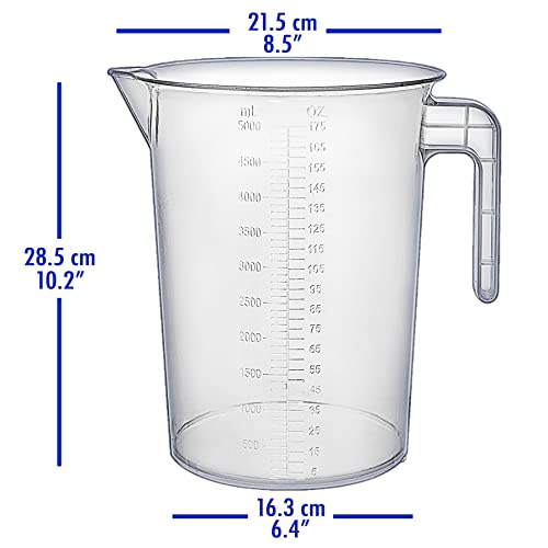 5 Liter Measuring Pitcher 3-Pack | 1.3 Gallon Shatterproof Plastic Large Graduated Mixing Pitchers, 1 to 2 Gallons (5L, 5000ml) - size: 5000ml (Pack of 3)
