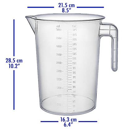 5 Liter Measuring Pitcher 3-Pack | 1.3 Gallon Shatterproof Plastic Large Graduated Mixing Pitchers, 1 to 2 Gallons (5L, 5000ml) - size: 5000ml (Pack of 3)