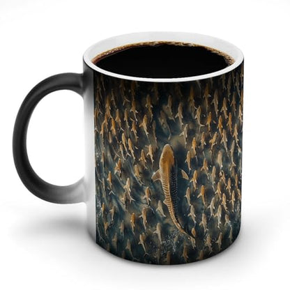 Big Fish And Small Fish Color Changing Mug Heat Changing Mug Ceramic Mug Heat Reactive Black Mug Tea Cup Message Appears As It Heats Birthday Holiday Gift for Family Friend