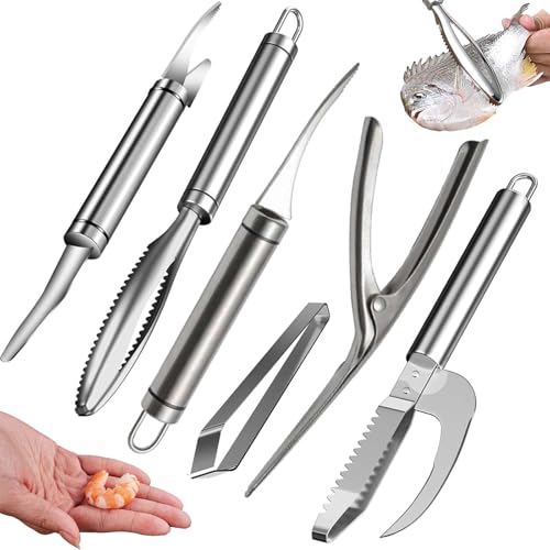 6 Shrimp Deveining Tool Stainless Steel, FRIVASTIC Shrimp Peeler Fish Scraper, Fish Scaling Tool Shrimp Cleaner, Fish Bone Tweezers Fish Cleaning Knife, Pin Bone Tweezers for Salmon Shrimp Fish - color: 6 Shrimp Deveining Tool