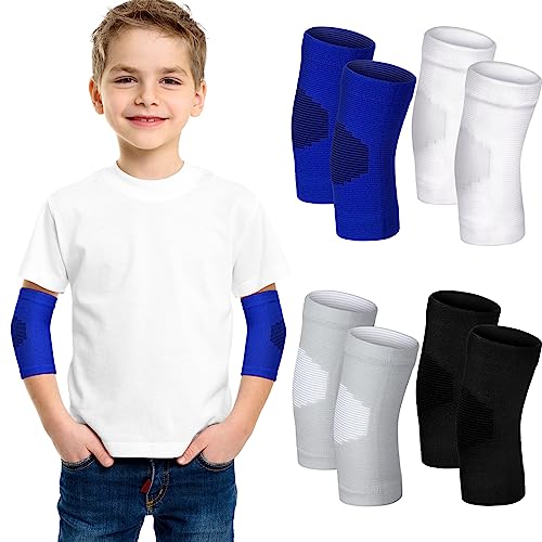Lenwen 4 Pairs Kids Elbow Brace Compression Arm Elbow Sleeve Knit Guard Gym Protectors for Boys Teen Children Girls Basketball Volleyball Tennis Cycling (5-10 Years,Black, White, Blue, Gray) - color: Black, White, Blue, Gray, size: 5-10 Years