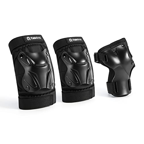 Tanden Skating Protective Gear Knee and Elbow Pads Wrist Guards for Roller Skating Skateboarding, Skate Pads Adult Knee Pads - color: Black, size: Adult (14+ years)