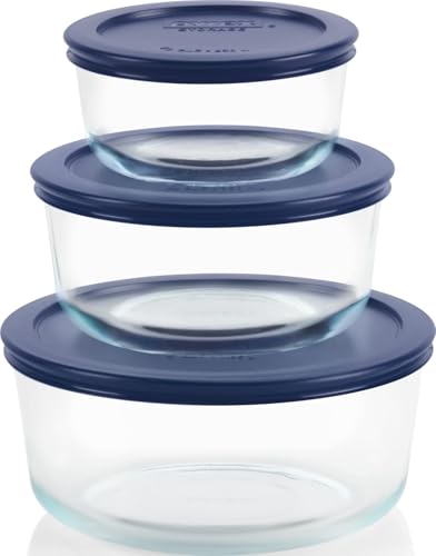 Pyrex Simply Store (3-Pack) Glass Food Storage Containers Set, (2, 4 & 7 Cup) Meal Prep Containers With Plastic BPA-Free Lids, Dishwasher & Microwave Safe